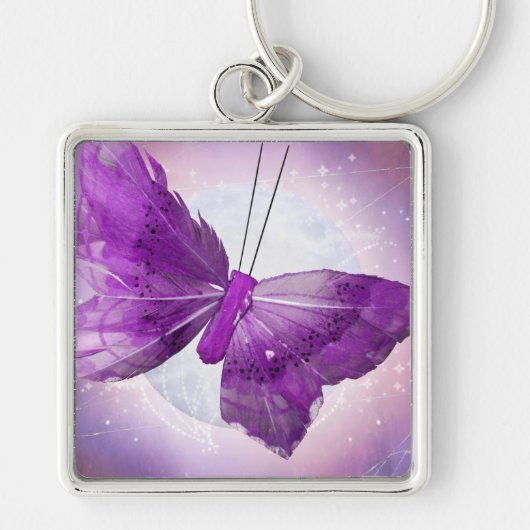 Paarse Butterfly Fantasy Moon Design Sleutelhanger (Voorkant)