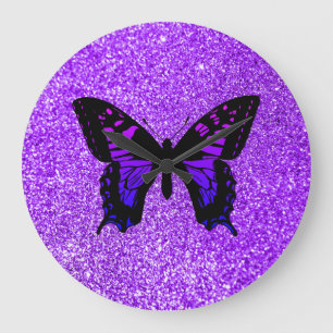 Paarse Butterfly Faux Violet Girly Glitter Grote Klok