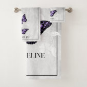Paarse Butterfly Floral Bath Towel Set Bad Handdoek (Insitu)