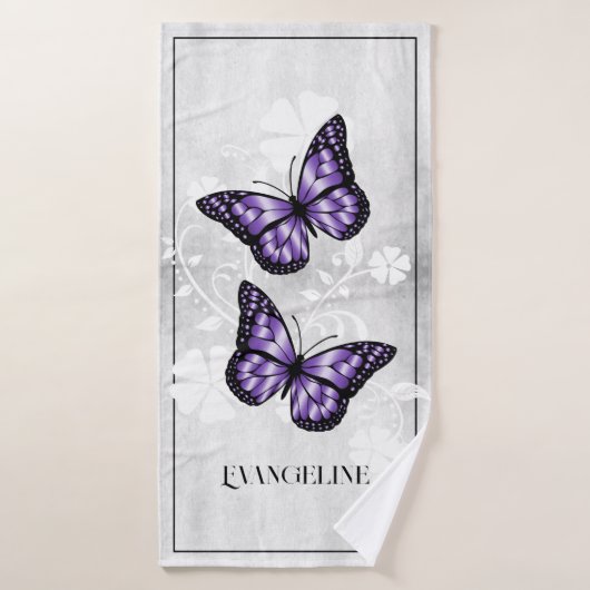 Paarse Butterfly Floral Bath Towel Set Bad Handdoek (Badhanddoek)