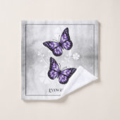 Paarse Butterfly Floral Bath Towel Set Bad Handdoek (Wasdoekje)