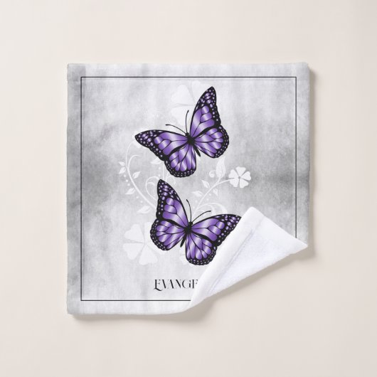 Paarse Butterfly Floral Bath Towel Set Bad Handdoek (Wasdoekje)