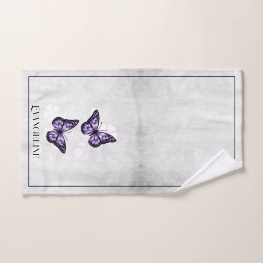 Paarse Butterfly Floral Bath Towel Set Bad Handdoek (Handdoek)