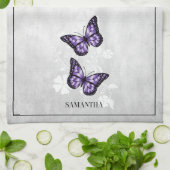 Paarse Butterfly Floral Kitchen Towel Theedoek (Gevouwen)