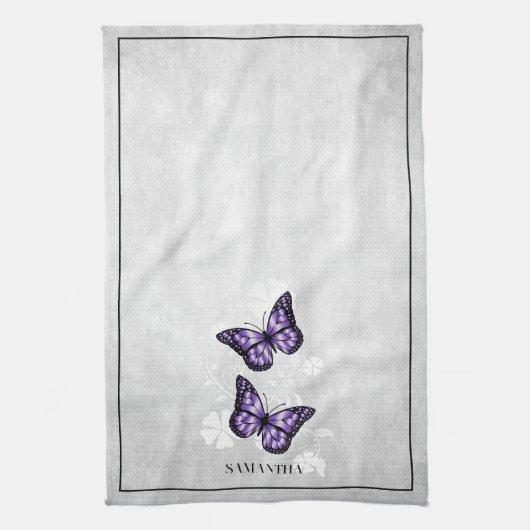 Paarse Butterfly Floral Kitchen Towel Theedoek (Verticaal)