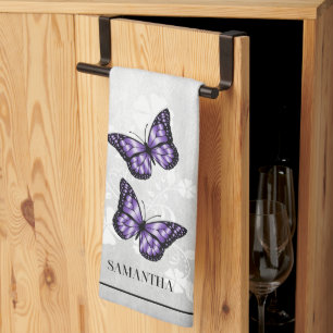 Paarse Butterfly Floral Kitchen Towel Theedoek