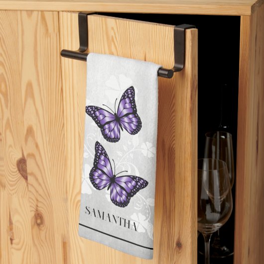 Paarse Butterfly Floral Kitchen Towel Theedoek (Derde Gevouwen)