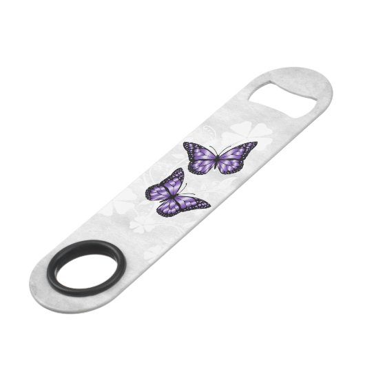 Paarse Butterfly Floral Personalized Bar Key Speed Flessenopener (Achterkant Gekanteld)