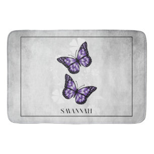 Paarse Butterfly Floral Personalized Bath Mat