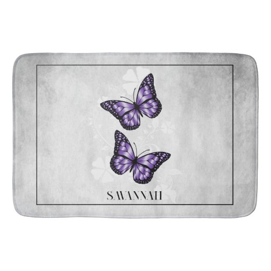 Paarse Butterfly Floral Personalized Bath Mat (Voorkant)