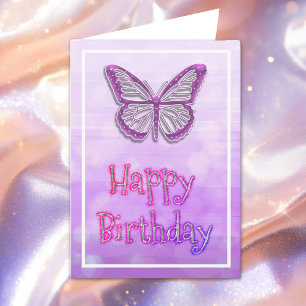 Paarse Butterfly Girl's Happy Birthday Kaart