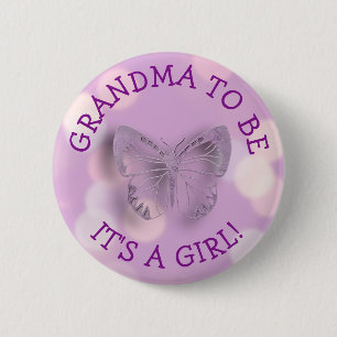 Paarse Butterfly Grandma om Baby shower te worden Ronde Button 5,7 Cm
