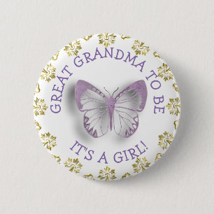 Paarse Butterfly Grandma om baby shower te zijn Ronde Button 5,7 Cm