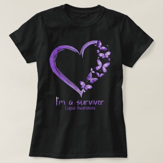 Paarse Butterfly Heart Ik ben een overlevende Lupu T-shirt (Design voorkant)