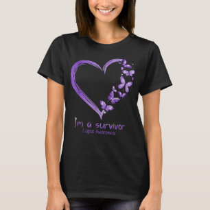 Paarse Butterfly Heart Ik ben een overlevende Lupu T-shirt
