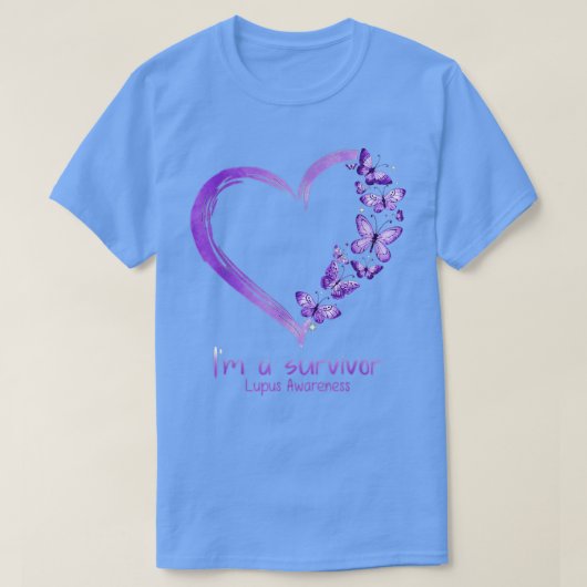 Paarse Butterfly Heart Ik ben een overlevende Lupu T-shirt (Design voorkant)