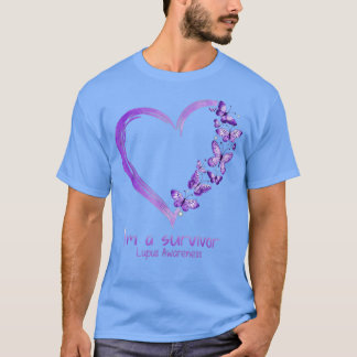 Paarse Butterfly Heart Ik ben een overlevende Lupu T-shirt