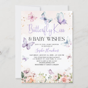 Paarse Butterfly Kisses Baby Girl Baby shower Kaart