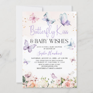 Paarse Butterfly Kisses Baby Girl Baby shower Kaart