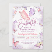Paarse Butterfly Kisses en Birthday Wishes Kaart (Voorkant)