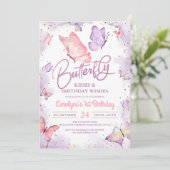 Paarse Butterfly Kisses en Birthday Wishes Kaart (Staand voorkant)