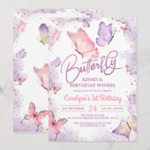 Paarse Butterfly Kisses en Birthday Wishes Kaart (Voorkant / Achterkant)