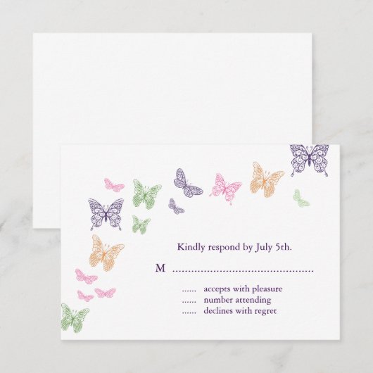 Paarse Butterfly Kisses RSVP (Voorkant / Achterkant)