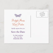 Paarse Butterfly Kisses Sla de datum op Aankondigingskaart (Achterkant)