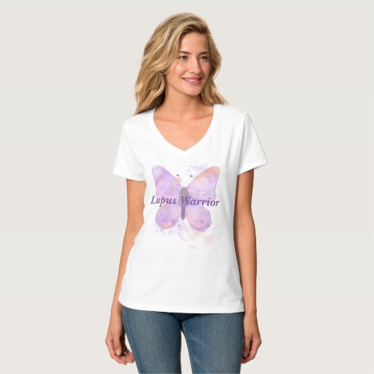 Paarse Butterfly Lupus Warrior T-shirt (Voorkant volledig)