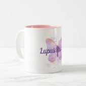 Paarse Butterfly Lupus Warrior Tweekleurige Koffiemok (Voorkant links)