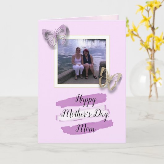 Paarse Butterfly moeder dochter Moederdag foto Kaart (Gele Bloem)