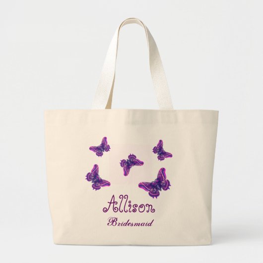 Paarse Butterfly Persoonlijke naam Bridesmaid Grote Tote Bag (Voorkant)
