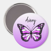 Paarse Butterfly Persoonlijke naam Magneet (Voorkant / Achterkant)