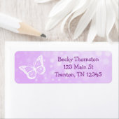 Paarse butterfly-retouradreslabel etiket (Insitu)