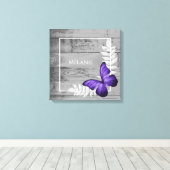Paarse Butterfly Rustic Canvas Afdrukken (Insitu (Houten vloer))