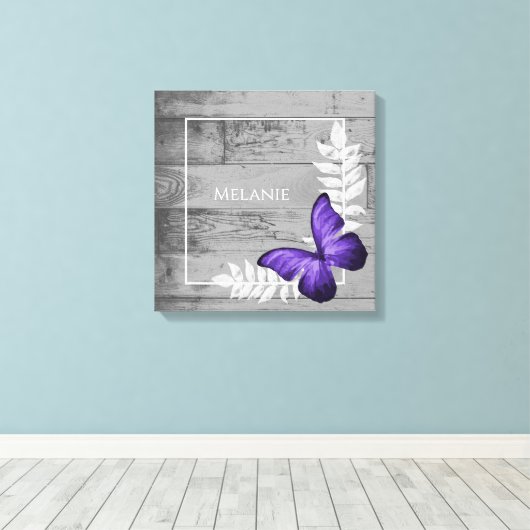 Paarse Butterfly Rustic Canvas Afdrukken (Insitu (Houten vloer))