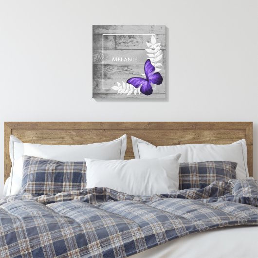 Paarse Butterfly Rustic Canvas Afdrukken (Insitu (Slaapkamer))
