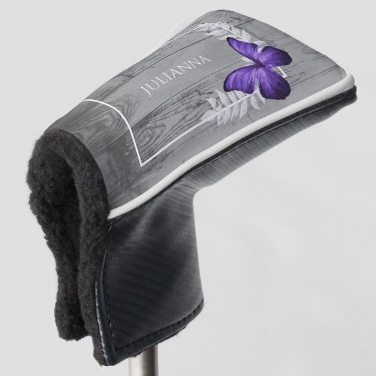 Paarse Butterfly Rustic Golf Head Hoesje Golfheadcover (3/4 voorkant)