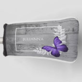 Paarse Butterfly Rustic Golf Head Hoesje Golfheadcover (Voorkant)