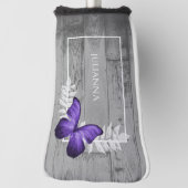 Paarse Butterfly Rustic Golf Head Hoesje Golfheadcover (Draai 90)