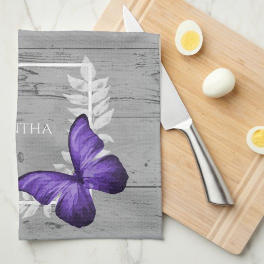 Paarse Butterfly Rustic Kitchen Towel Theedoek (Quarter Fold)