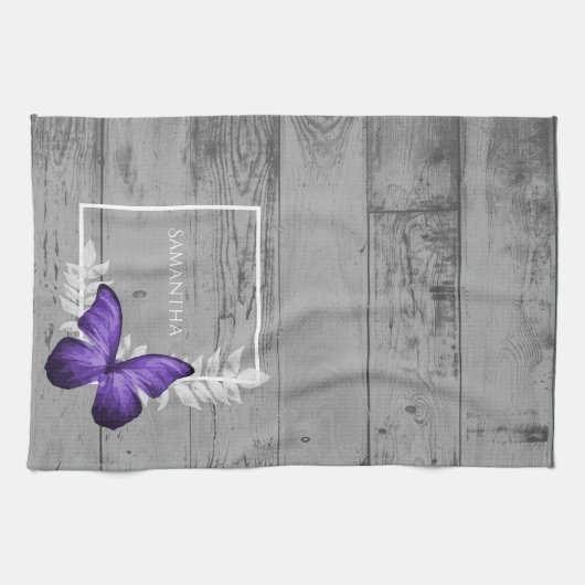 Paarse Butterfly Rustic Kitchen Towel Theedoek (Horizontaal)