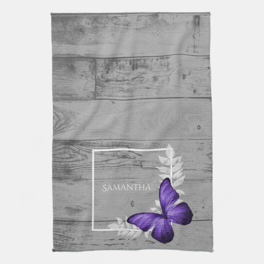Paarse Butterfly Rustic Kitchen Towel Theedoek (Verticaal)