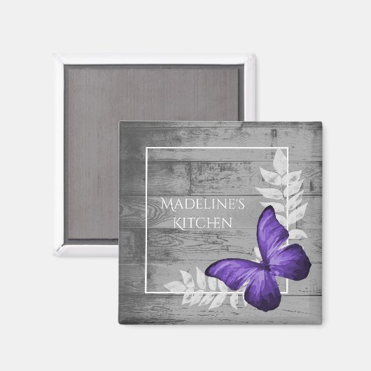 Paarse Butterfly Rustic Magnet (Voorkant / Achterkant)