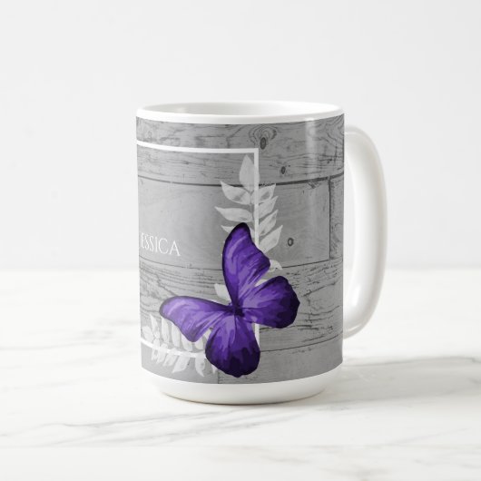 Paarse Butterfly Rustic Personal Coffee Mok (Voorkant rechts)