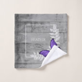 Paarse Butterfly Rustic Personalized Bad Handdoek (Wasdoekje)
