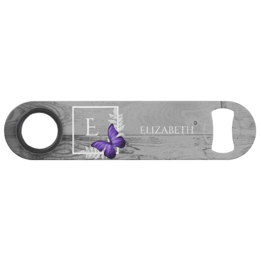 Paarse Butterfly Rustic Personalized Bar Key Speed Flessenopener (Voorkant (Horizontaal))