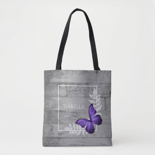 Paarse Butterfly Rustic Personalized Canvas tas (Voorkant)