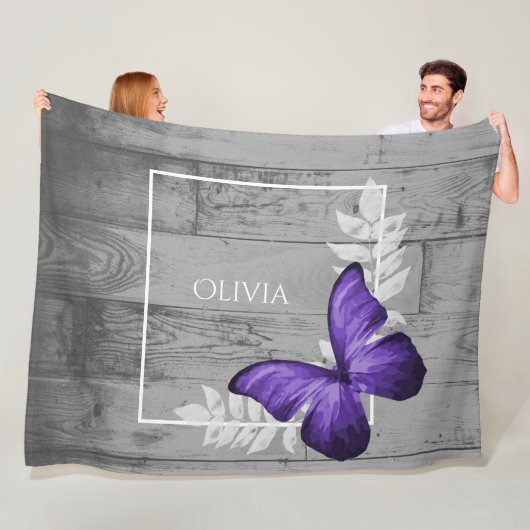 Paarse Butterfly Rustic Personalized Fleece Deken (In situ)