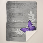 Paarse Butterfly Rustic Personalized Sherpa Deken (Voorkant)